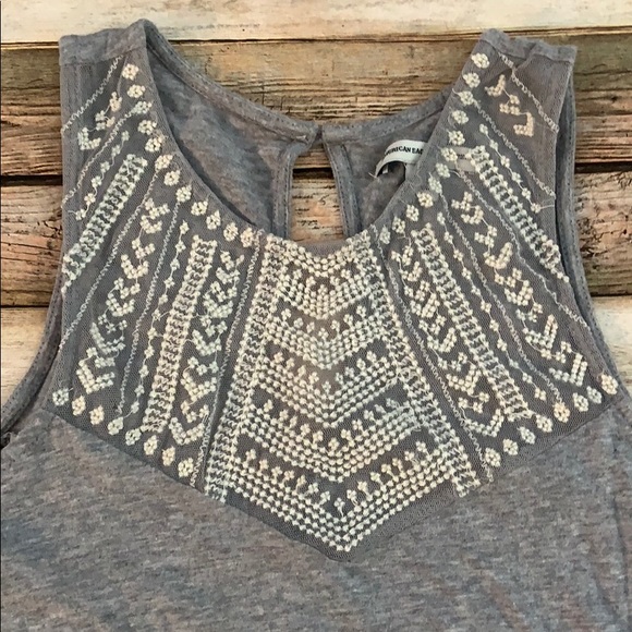 American Eagle Gray Embroidered Tank Top - Picture 2 of 5